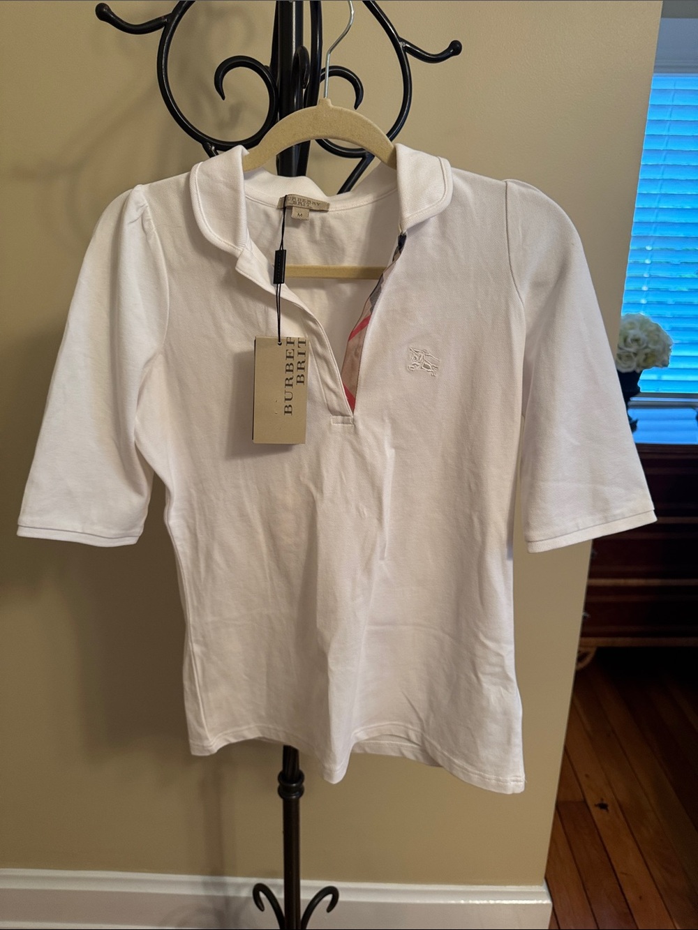 Burberry White Polo Top with Signature Motif
